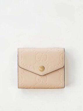$850 Authentic Gucci Beige Gilbert GG Monogram Leather Trifold Wallet